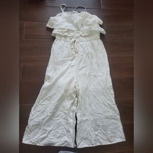 Luca +Grae White Ruffled Strap Crop  Jumpsuit Size Medium